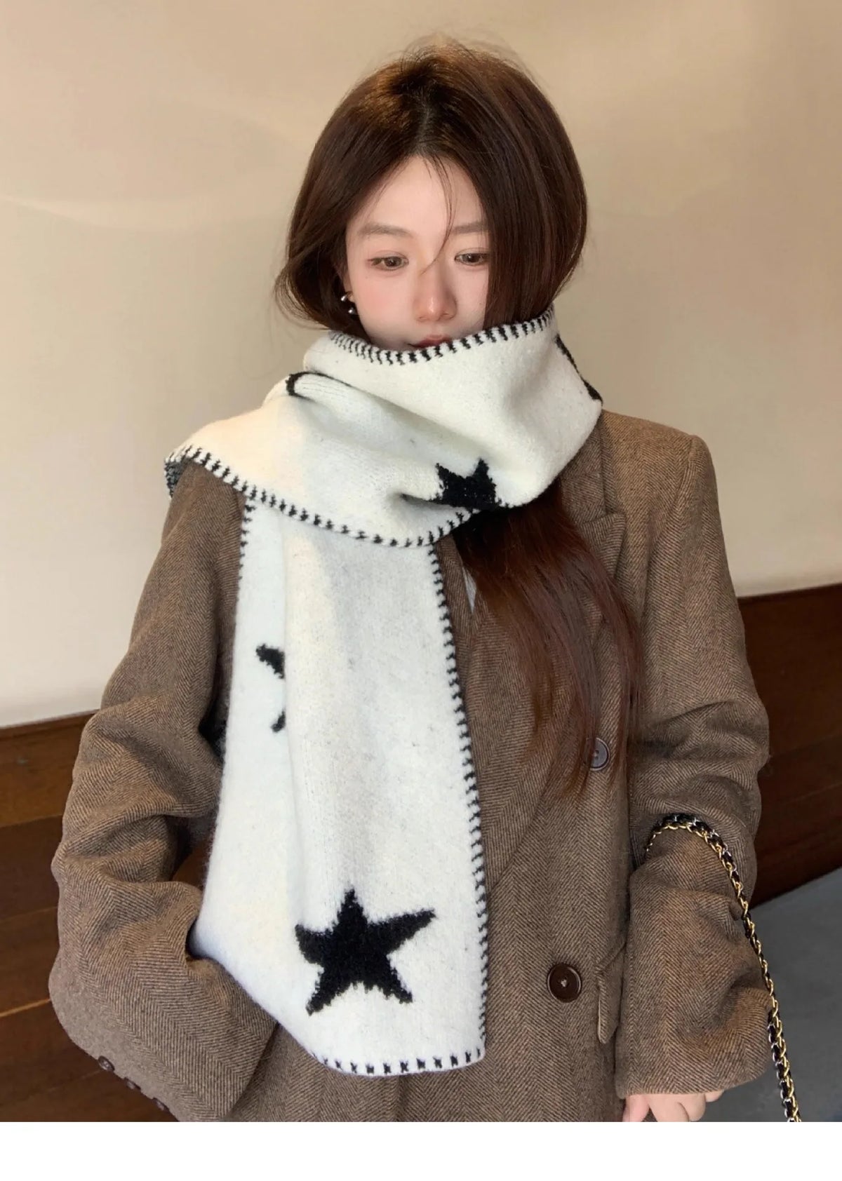 Women's Scarves Korean Star Sweet Kawaii Thickened Warm High Quality Shawl For Girl Versatile Cute Preppy Style Scarf Winter