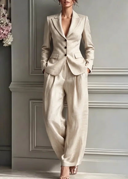 Autumn New Women's Long-sleeved Suit Shirt 2-piece Set Fashion Pocket Suit Collar Slim Temperament Female Office Trousers Suit