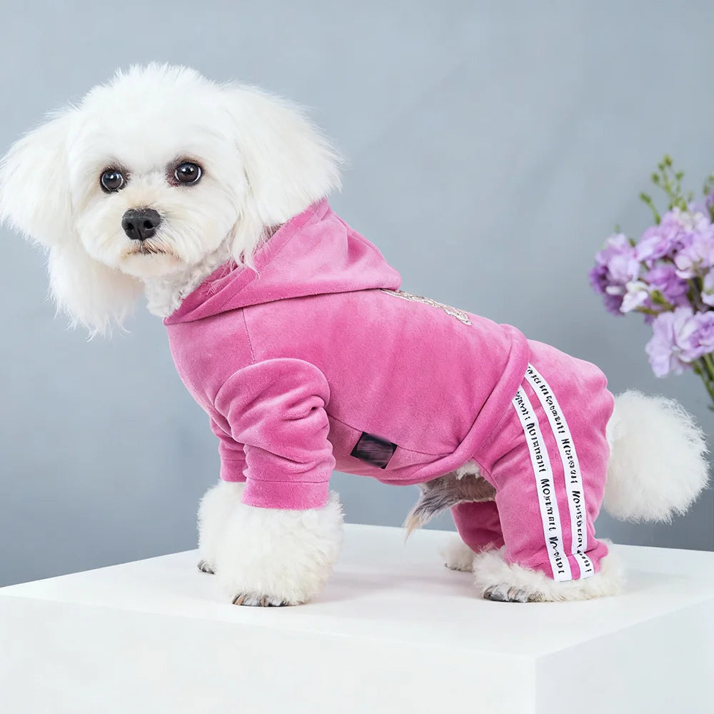 Luxury Velvet Dog Clothes,Dog Jumpsuit,Small Medium Dogs,Yorkie Puppy Costume,Hooded Coat,Tracksuit Overalls,Autumn,Winter