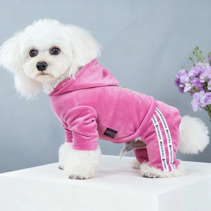Luxury Velvet Dog Clothes,Dog Jumpsuit,Small Medium Dogs,Yorkie Puppy Costume,Hooded Coat,Tracksuit Overalls,Autumn,Winter