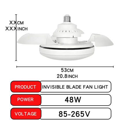Three-Color Dimming LED E27 Ceiling Fan Lights with Remote Control Silent Dimmable Invisible Fan Light for Living Room Bedroom