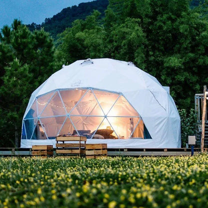 Luxury Glamping Dome Tent  - Waterproof Geodesic Shelter with Panoramic Window, Outdoor Garden Party & Eco Resort Camping House