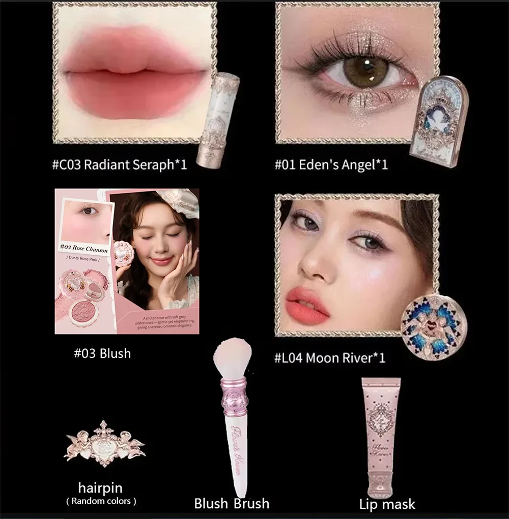 Flower Know Little Angel Collection Makeup Gift Box Eyeshadow Blush Cream Matte Lipstick Highlighter Full Kit All In One