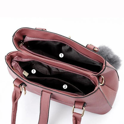 Women Fashion Hairball Shopper Totes Solid Color PU Leather Large Capacity Handbag Ladies Luxury Designer Crossbody Shoulder Bag