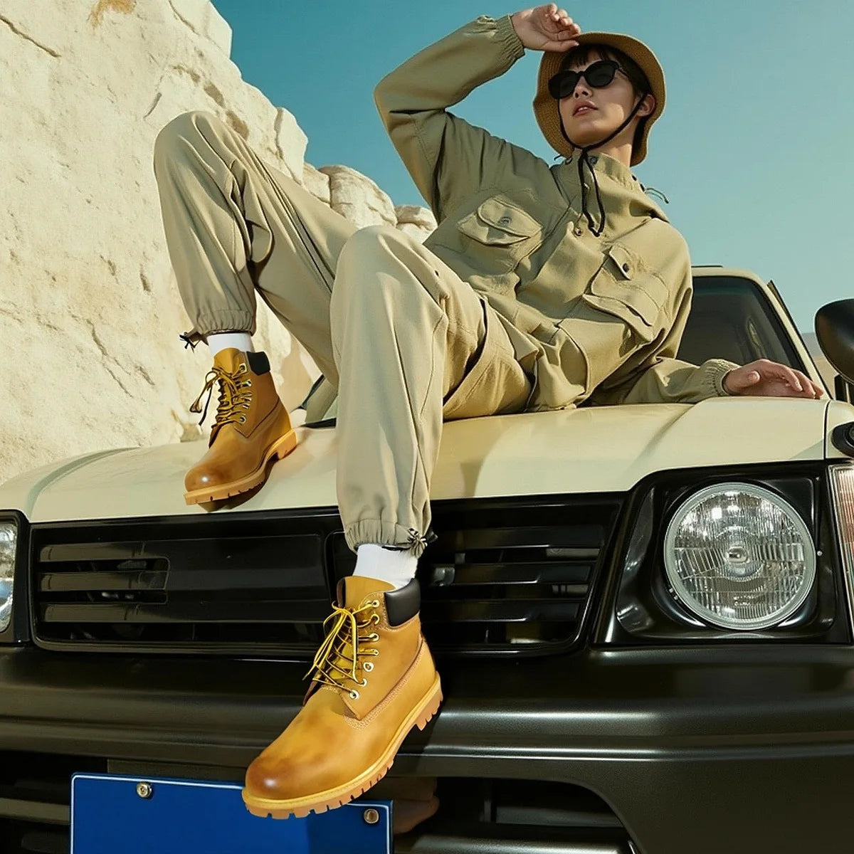Retro Yellow Men Ankle Boots Genuine Leather Short Riding Boots for Unisex Outdoor High Top Sneakers Men and Women Tooling Boots