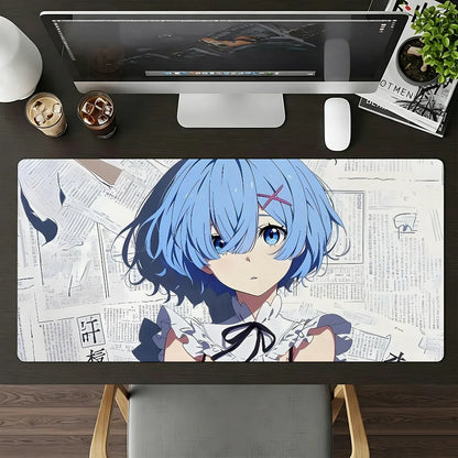 Anime R-Re Zero Rem Mouse Pad Large Non-Slip Waterproof Mat Stitched Edge Keyboard Pad for Gaming Daily Office