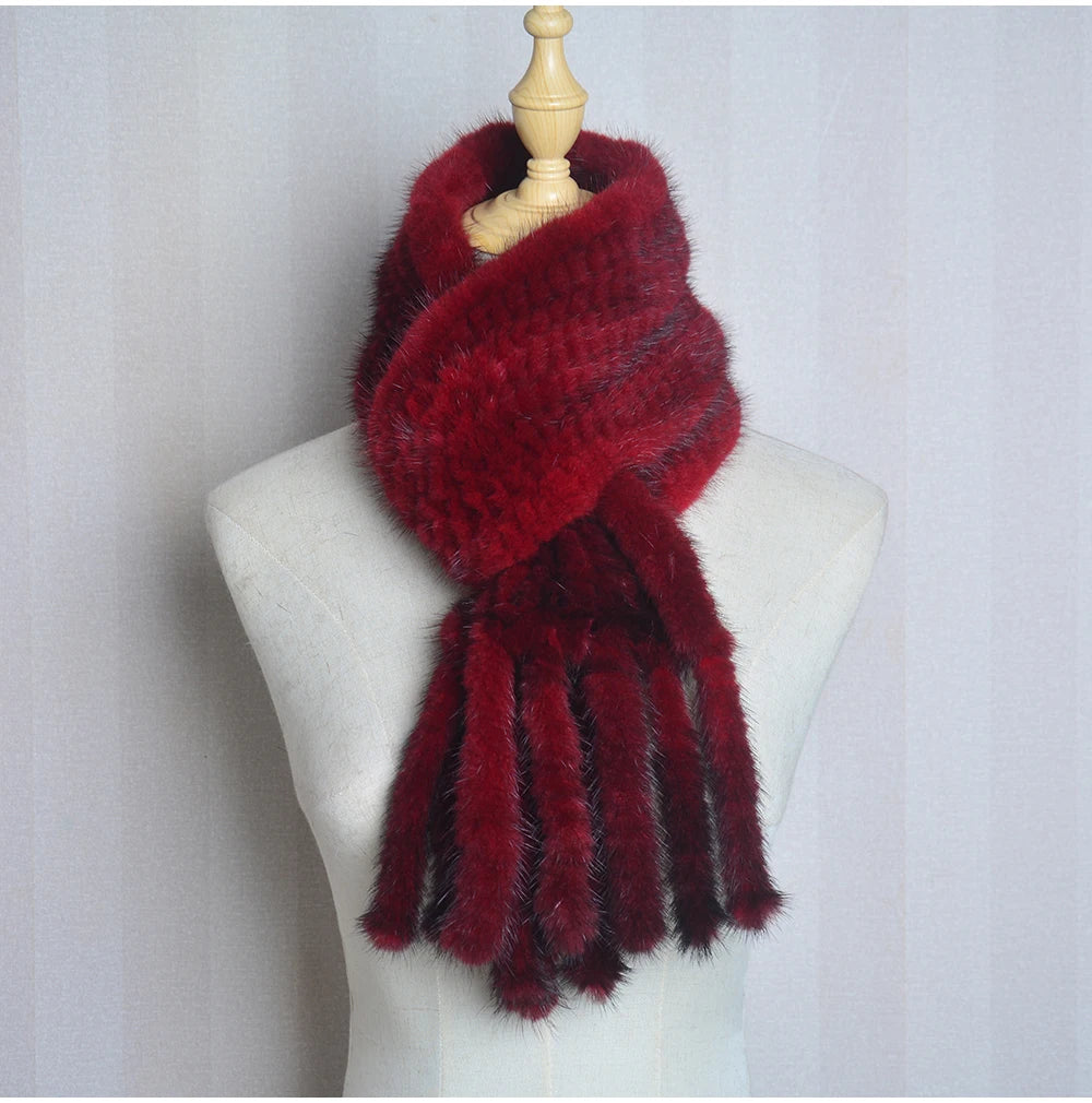 New Arrives Women Real Mink Fur Scarf Lady Fashion Knitted Genuine Mink Fur Scarves Winter Warm Natural Fur Muffle