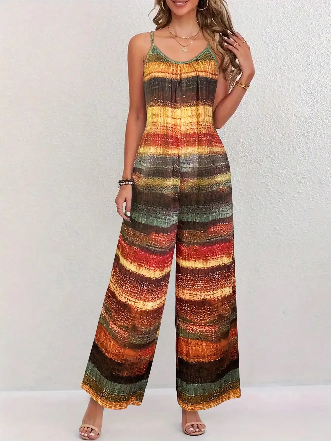 Women's Off the Shoulder Slingback Long Length Drawings Print Jumpsuit-vacation outfits women, fashion jumpsuit for fall clothes