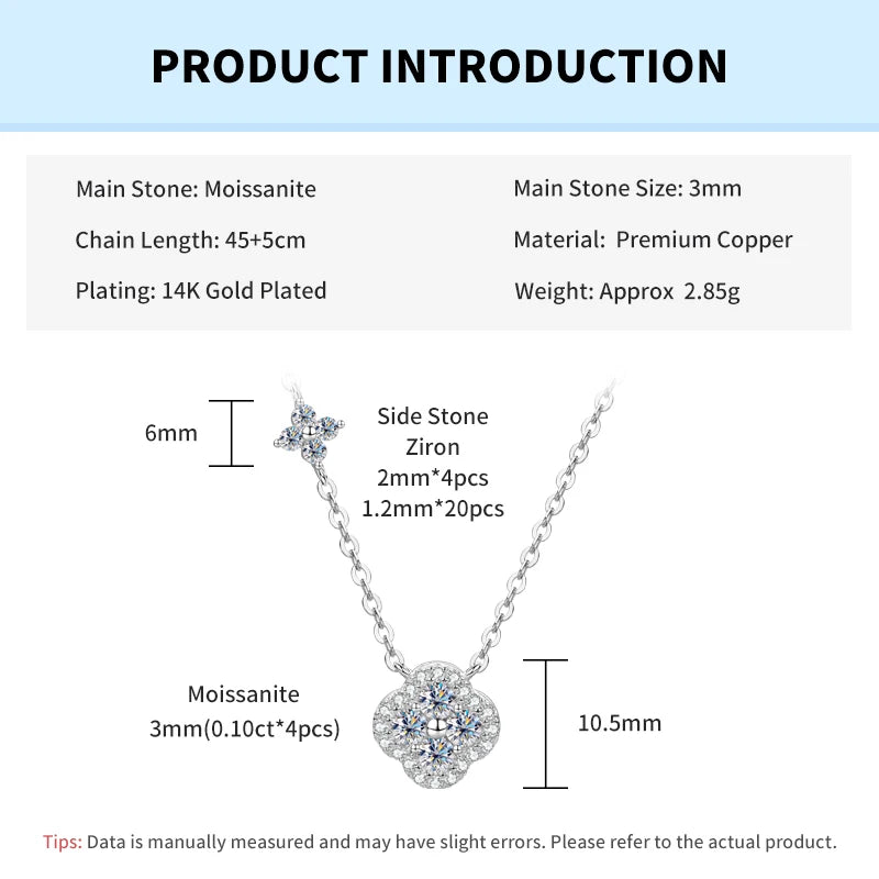 Rrjzz GRA Certified D-Color VVS1 Moissanite Pendant Necklace Lab Created Imitation Diamond for Women Charm Necklace Jewelry Gift
