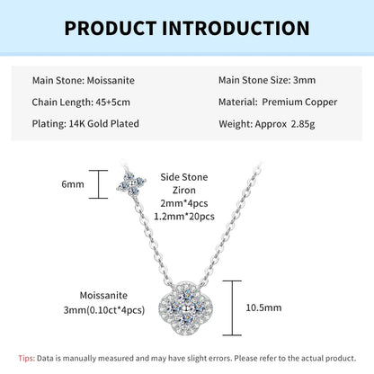 Rrjzz GRA Certified D-Color VVS1 Moissanite Pendant Necklace Lab Created Imitation Diamond for Women Charm Necklace Jewelry Gift