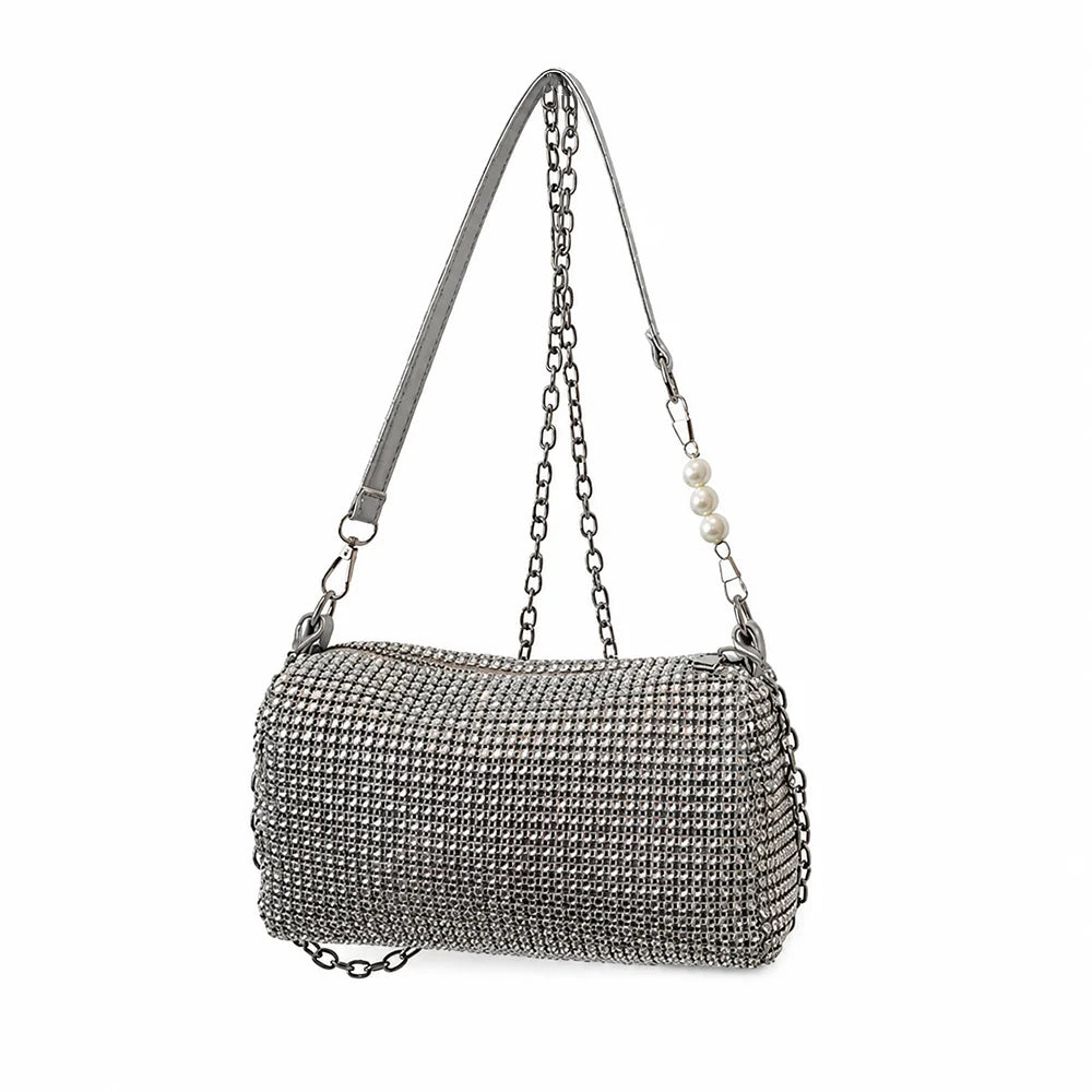 Allover Rhinestone Bucket Bag Waterproof Lightweight Women Crossbody Bag Mini All-match Glitter Chain Prom Purse for Ladies