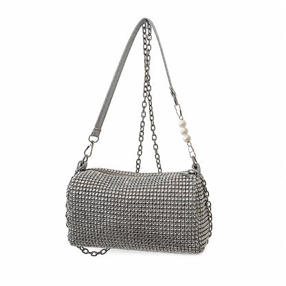 Allover Rhinestone Bucket Bag Waterproof Lightweight Women Crossbody Bag Mini All-match Glitter Chain Prom Purse for Ladies
