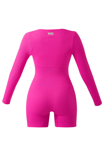 Women Jumpsuits Workout Seamless Yoga Ribbed Bodycon One Piece Sportwears Long Sleeve Short Leggings Romper Jumpsuit Femme