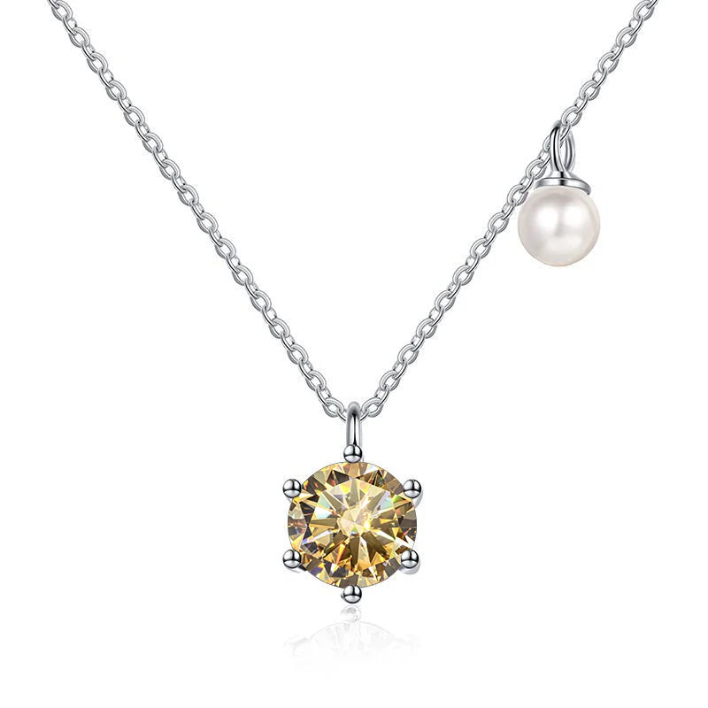 Butterflykiss 0.5/1ct Moissanite Solitaire Necklace For Women Pearl Pendant White Gold Plated S925 Sterling Silver Jewelry Gifts