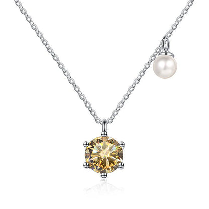 Butterflykiss 0.5/1ct Moissanite Solitaire Necklace For Women Pearl Pendant White Gold Plated S925 Sterling Silver Jewelry Gifts