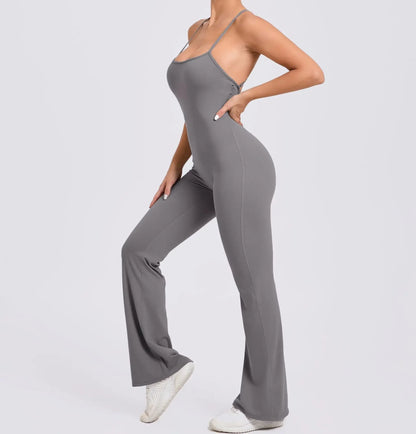 Sports Overalls for Women Sportswear Flared Jumpsuit Woman Padding Jumpsuits Gym Combinaison Femme Coffee Gray Navy Blue Red