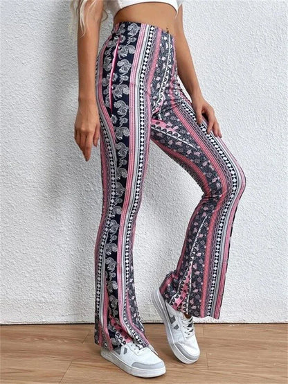 Personalized and Trendy Street Style Women's High Elasticity Tight Fitting Slightly Flared Sexy Printed Pants Leggings