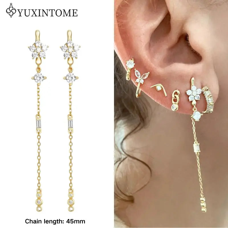 Women's 925 Sterling Silver Ear Needle Crystal Zircon Water Droplets Stud Hoop Gold Huggie Earrings Premium Luxury Party Jewelry