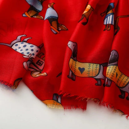 Cozy Dachshund Dog Cat Pattern Viscose Shawl for Women - 180x90Cm Fringe Detail Breathable Thin Wrap Scarves Autumn/Winter Snood