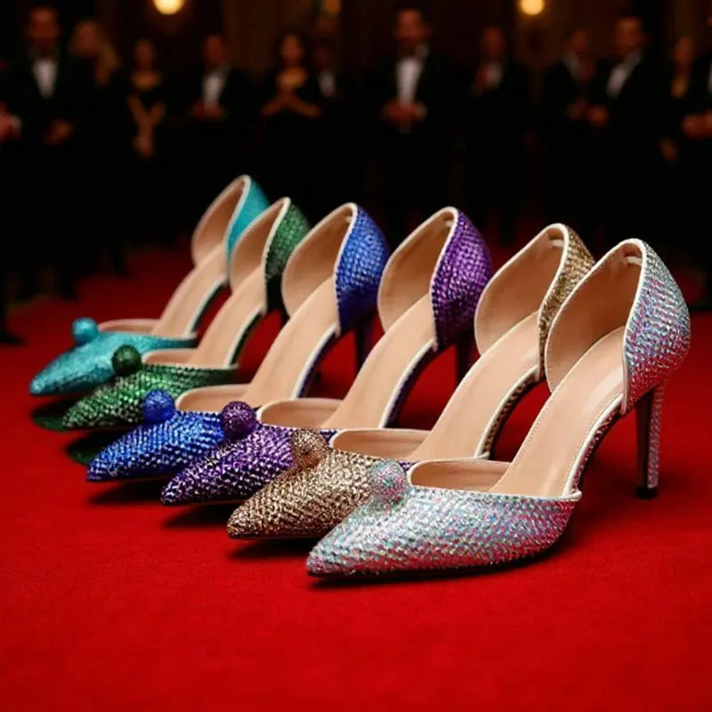 Ins Fashion Runway Show Luxury High Heel Color Hot Diamond Gradient Women'S Shoes Sandal Blingbling Wedding Shoes Dinner Pumps