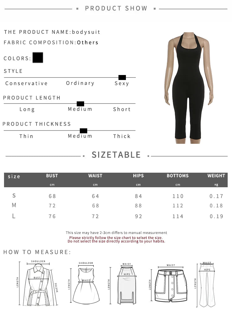 Cutenew Classic Fashion Rompers Women Backless Sexy Halter Low-Neck Sleeveless Stretch Simple Trend Midnight Club Streetwear