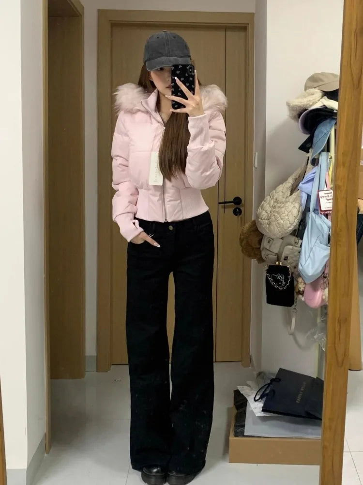 Winter Cold Coat Warm Cropped Jackets Women Fur Hooded Quilted Jacket Parka Streetwear Windproof Coat Cotton Padded Jacket Trend
