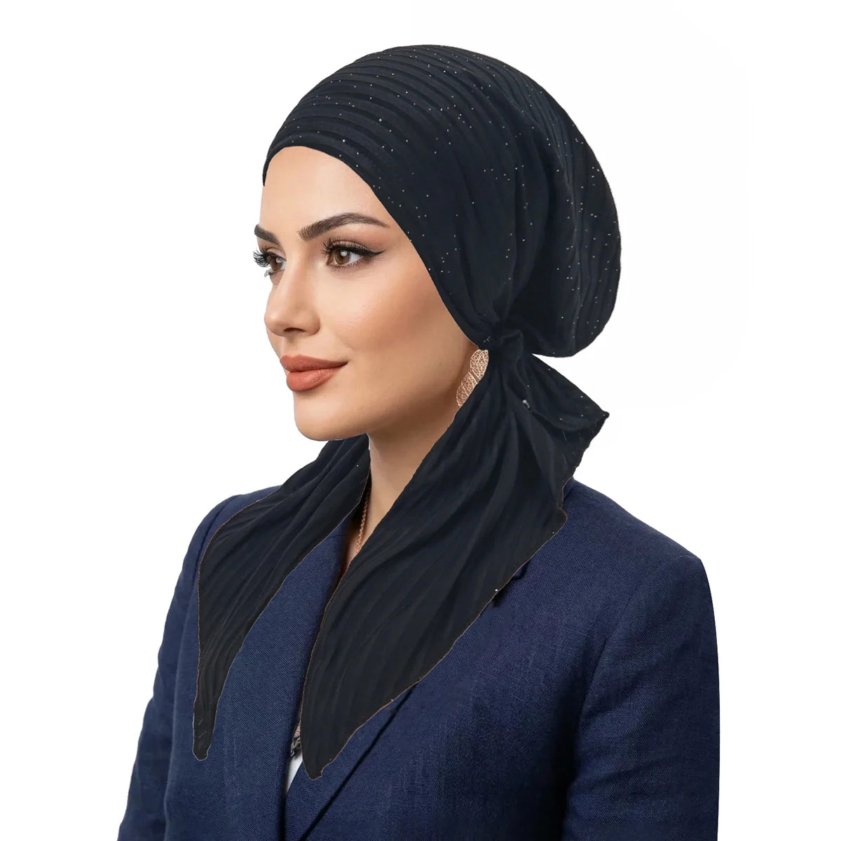 Fashion Stripes Muslim Hijab Turban Hats Long Tail Head Wraps Elastic Hijab Hats Breathable Chemo Cap For Women Girls