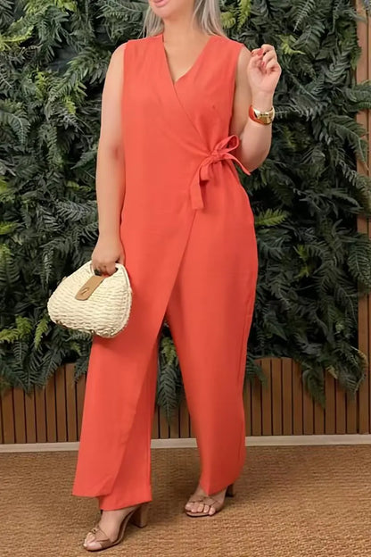 Female Casual Jumpsuit V-Neck Sleeveless Lace-up Jumpsuits For Women Fashion Office Holiday Womens Clothing Jumpsuits Summer New