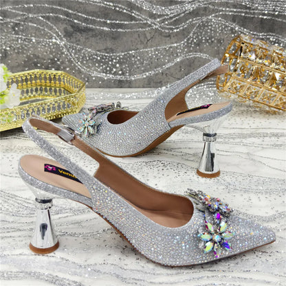 New Fashion Pointed Toe Shoes Heels Elegant Italian Woman Wedding for Party Shoes Women Party Pumps Decorated with Rhinestone