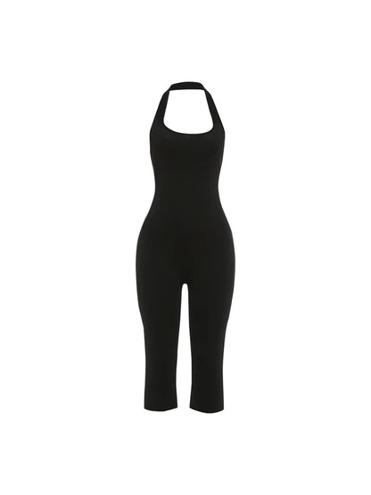 Cutenew Classic Fashion Rompers Women Backless Sexy Halter Low-Neck Sleeveless Stretch Simple Trend Midnight Club Streetwear