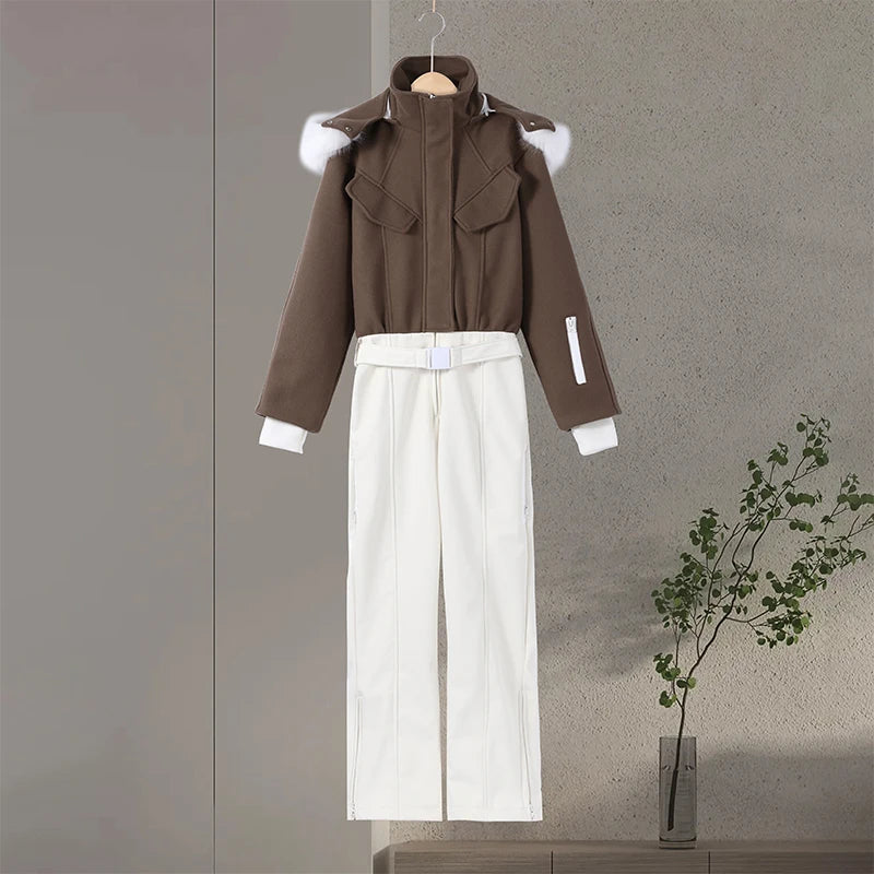 Chic Patchwork Women's Ski Jumpsuits Hooded Zippers Slim Patchwork Lady Rompers 2026 Winter Female High Waist Skiwear New