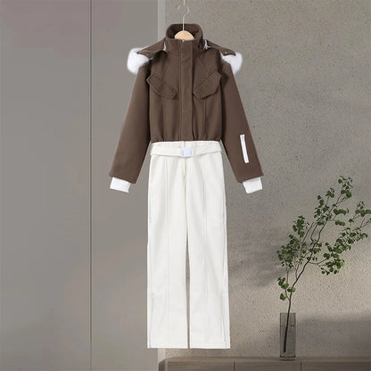 Chic Patchwork Women's Ski Jumpsuits Hooded Zippers Slim Patchwork Lady Rompers 2026 Winter Female High Waist Skiwear New