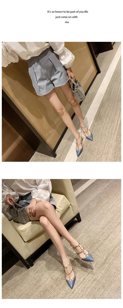 Women's Gladiator sandals Summer 2026 Luxury With Ankle Strap Pointed Toe Fashion Rivet High Heels Party Ladies Shoes Women 10cm