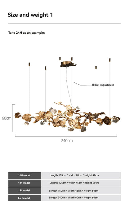 Luxury Copper Branch Chandelier Dining Table Retro Restaurant Light with Leaf Crystal Pendant Lamp Living Room Bar Kitchen Vila