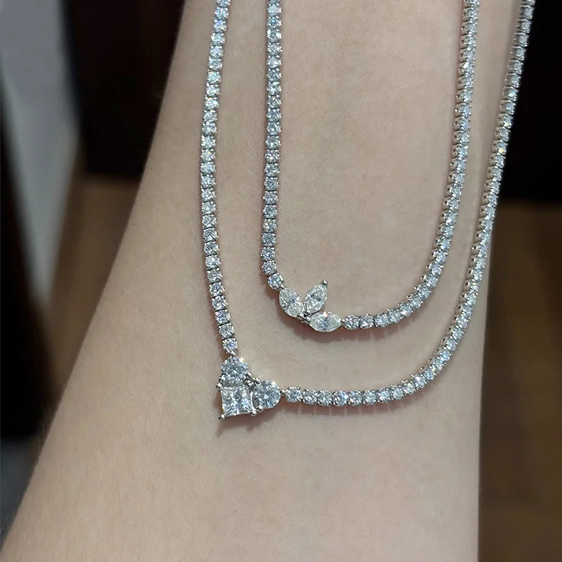 CEICI GRA Certified Full Moissanite Tennis Necklace for Women 925 Sterling Silver with Heart Diamond Pendant Adjustable Choker