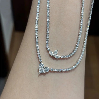 CEICI GRA Certified Full Moissanite Tennis Necklace for Women 925 Sterling Silver with Heart Diamond Pendant Adjustable Choker