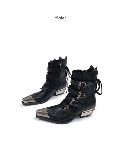Retro Metal Head Western Cowboy Short Boots Spring 2026 New Pointed Chelsea Height-Increasing Men's Women's Footwear