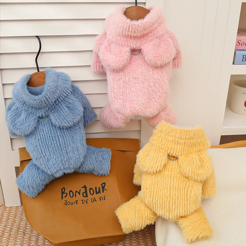Warm Dog Clothes Winter Plush Hooded Clothing Jumpsuit Tracksuit For Small Medium Dogs Chihuahua York Puppy Overalls Bodysuit XS