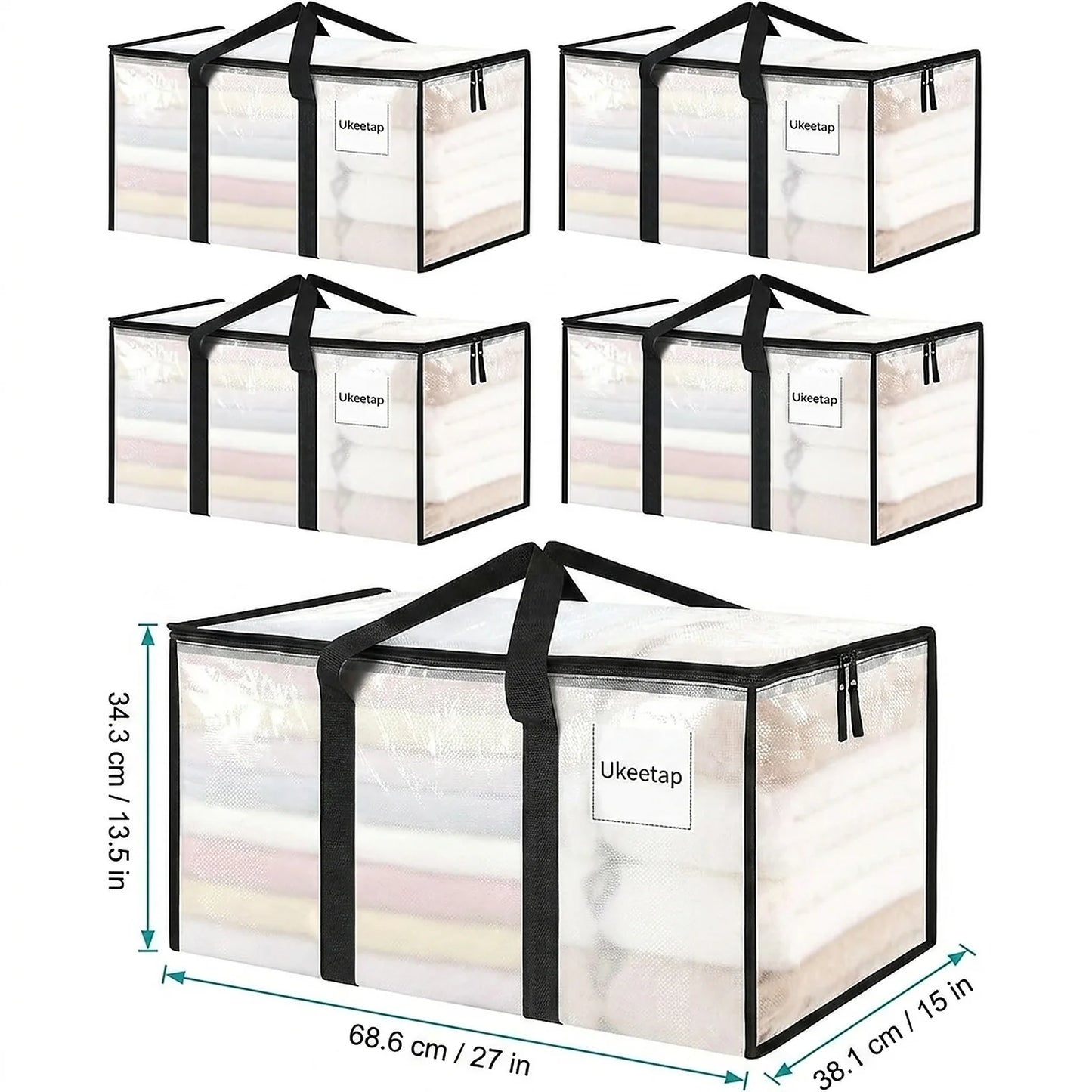 Zoyiancy 8 Pack 24 Gallon Clear Extra Large Moving Bags with Lids, Heavy Duty Clothes Storage Totes with Reinforced Handles for Home Storage Organization