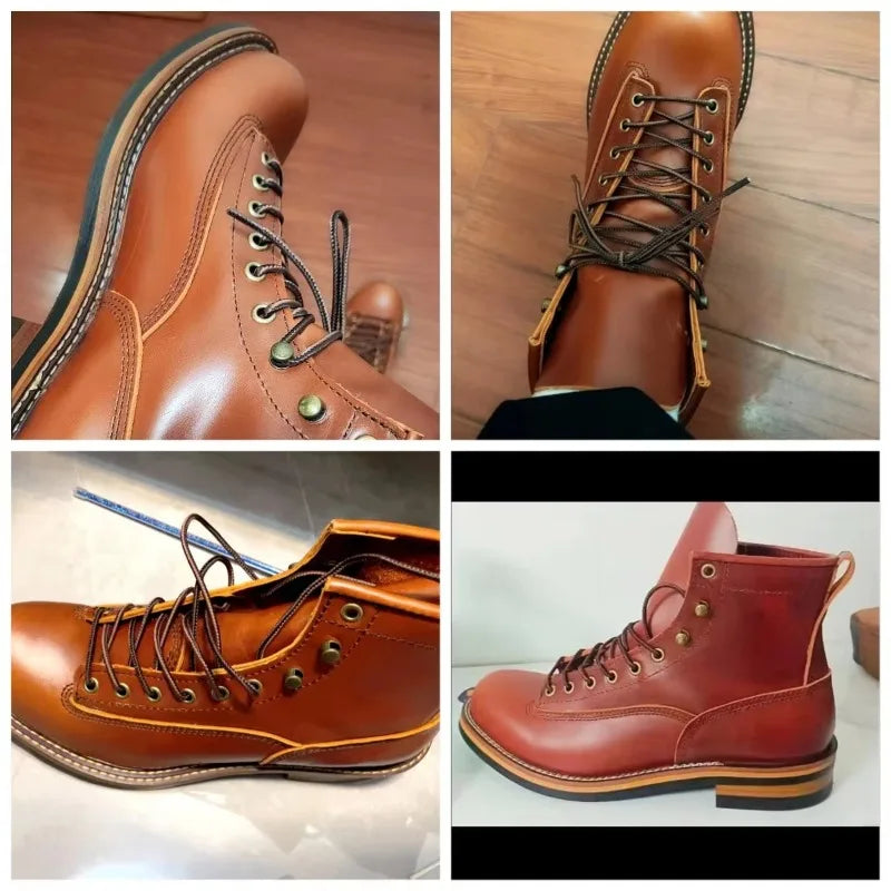 Vintage Handmade Boots Men Casual Cow Leather Shoes Top Quality Dress Ankle Boots British Tooling Work Desert Motorcycle Boots