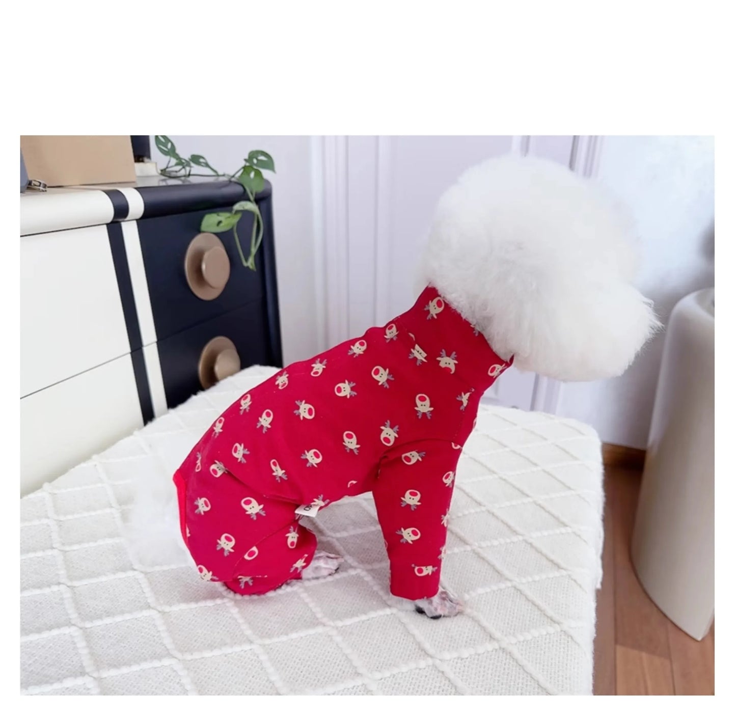 Pure Cotton Red Pet Dog Clothes Outerdoor Sportswear Fashion Print Jumpsuits For Small Medium Dogs Schnauzer Puppy Dog Rompers
