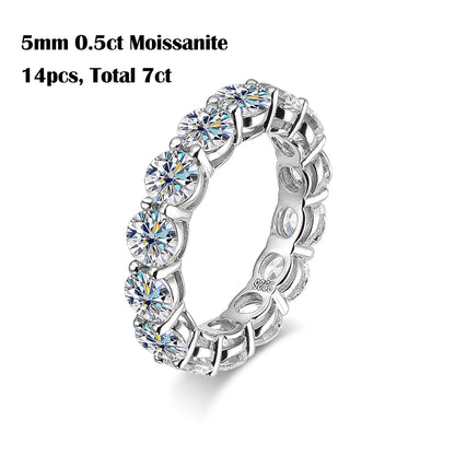 FEOBUR 5mm D Color Moissanite Ring with Certificate Women S925 Sterling Silver Full Diamond Eternity Band Wedding Jewelry Gift