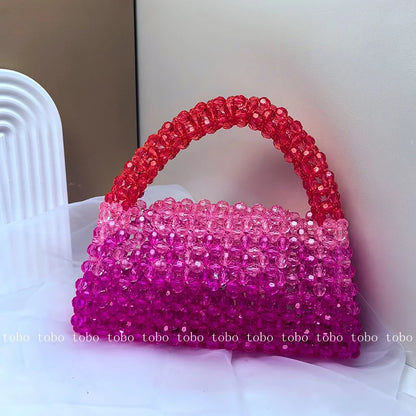 Gradient Blue Beaded Own Design Tote Bags for Women Customized Color Fashion Handbags for 2022 Chain Handle Clutch Evening Bag