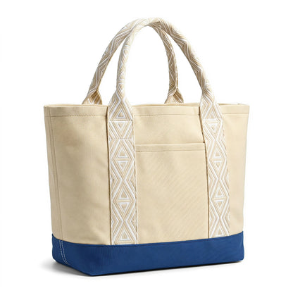 Women 16oz Heavy Duty Canvas Tote Bag Jacquard Handle Card Slot TSA Security Work Student Beach Travel Shoulder Gift Handbag