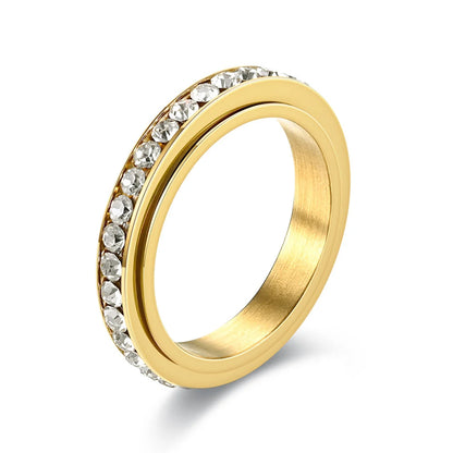 Fidget Anxiety Anti-stress Ring Women's 4mm Gold Silver Color Stainless Steel Crystal Rotatable Spinner Rings for Woman Jewelry
