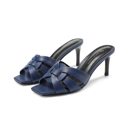 Summer Elegant Women High Heels Leather Fish Mouth Slippers Woman Fashion Shoes Luxury Party Shoes Plus Size Shoes for Women