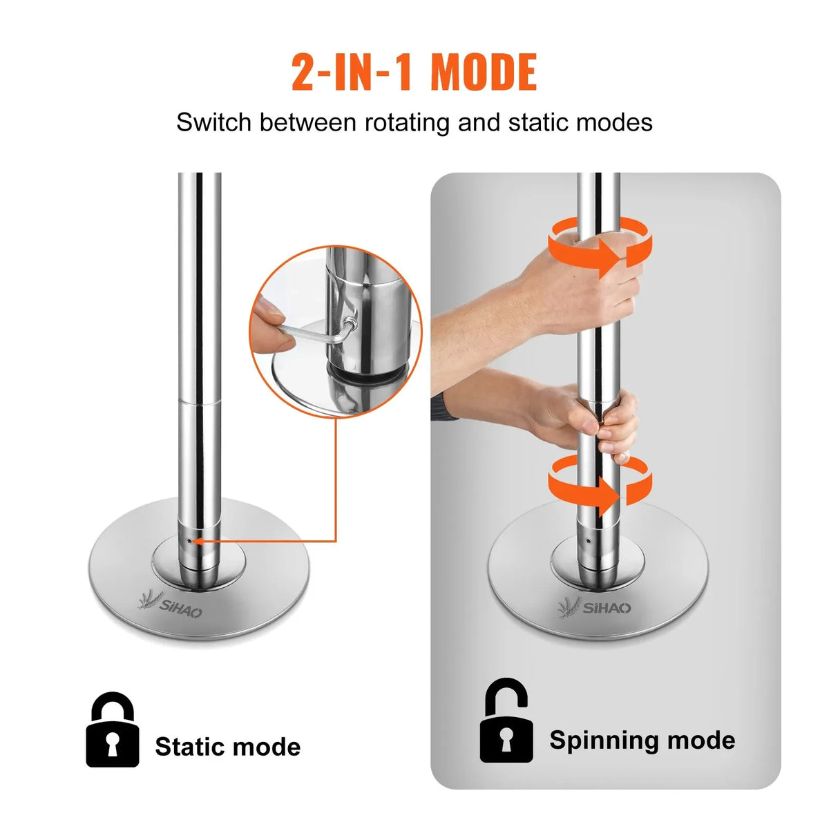 SIHAO Stainless Steel Dance Pole Kit, Height Adjustable Spinning & Static Pole, Portable Dance Fitness Equipment for Home, Club & Gym