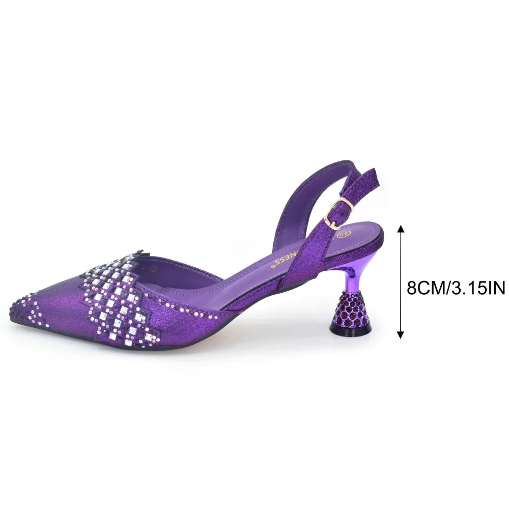 Women Nigerian Italian Shoes and Bags Set Decorated with Rhinestone Luxury Shoe and Bag Set for Party in Women Ladies Pumps