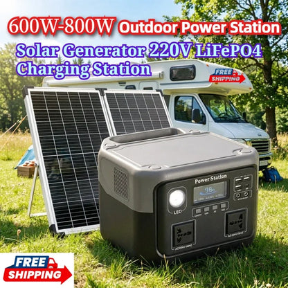 New 800W 589WH Portable Power Station 600W/800W Solar Generator Backup Power Bank for Outdoor Camping, Home Emergency, RV Travel