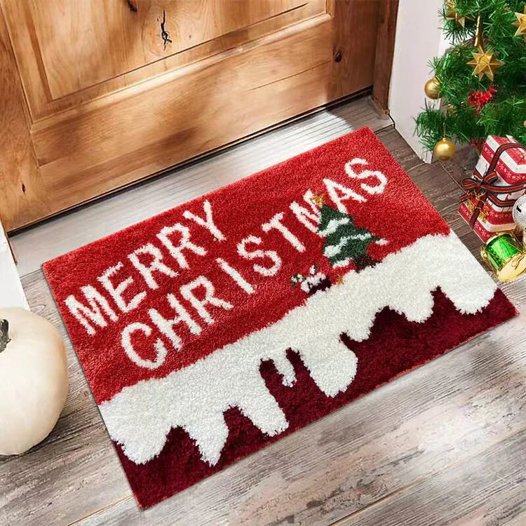 VIKAMA Christmas Santa Rug Happy New Year Red Mat Cozy Floor Rug Entryway Bedroom Living Room Non Slip 2027 Christmas Home Decor